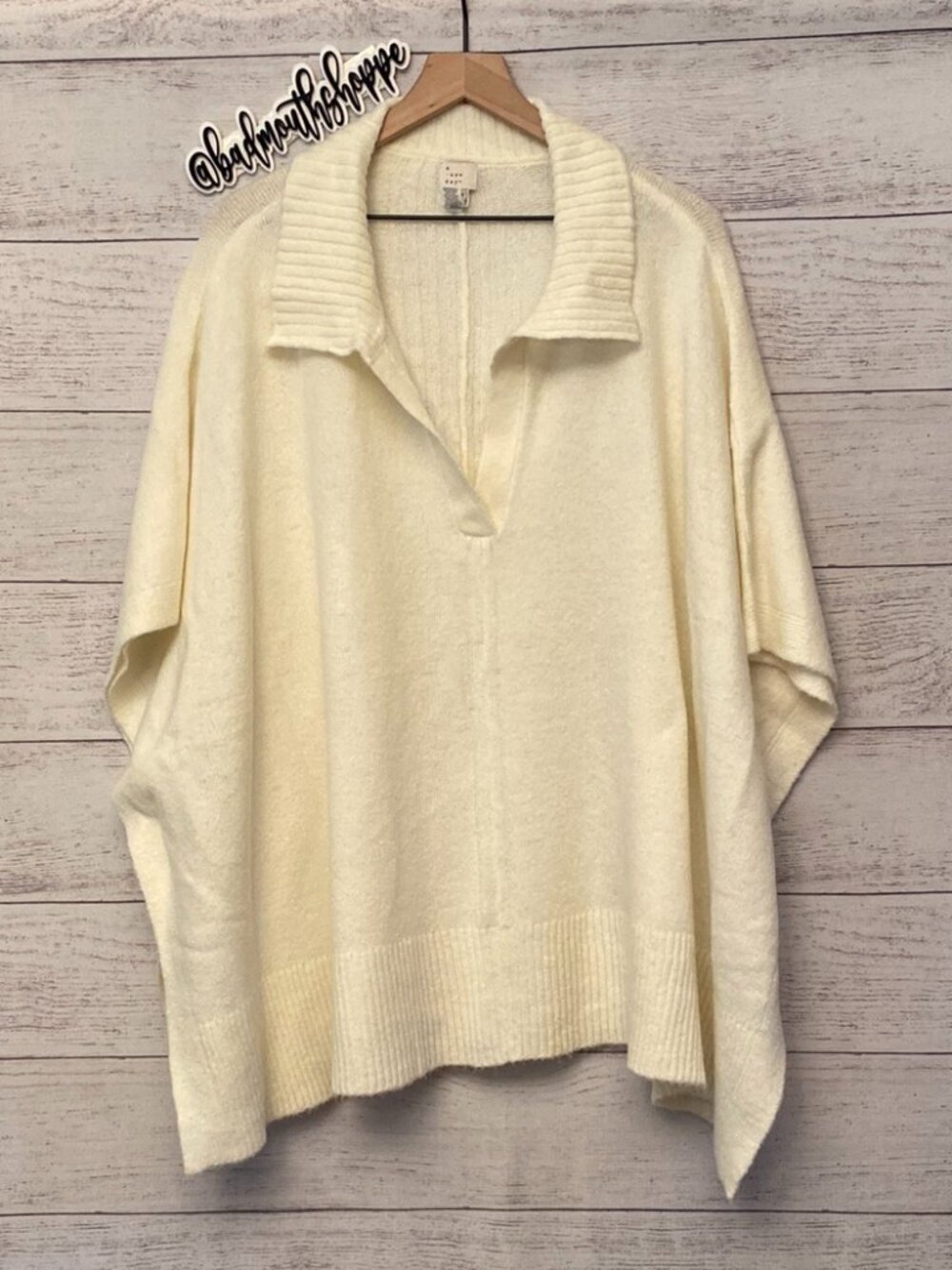 A New Day Cream Oversize Polo Collared Boxy Poncho Sweater OSFM